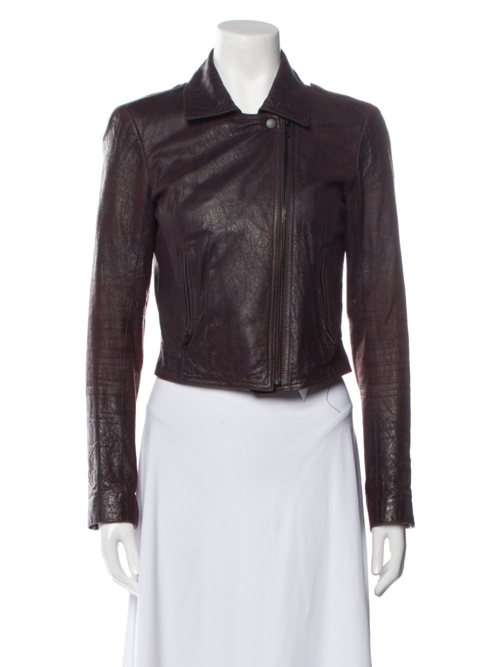 Theory Burgundy/Brown Lamb Leather Moto Biker Jacket